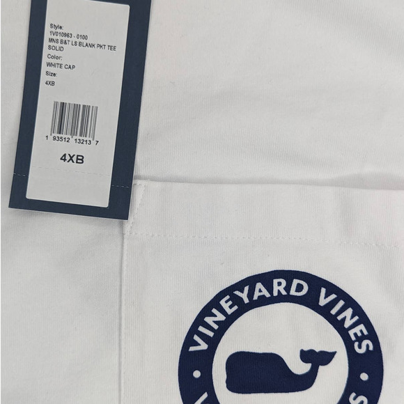 NWT Vineyard Vines 4XB BIG & TALL Long Sleeve Whale Blank Pocket Tee Logo Shirt - Picture 4 of 5